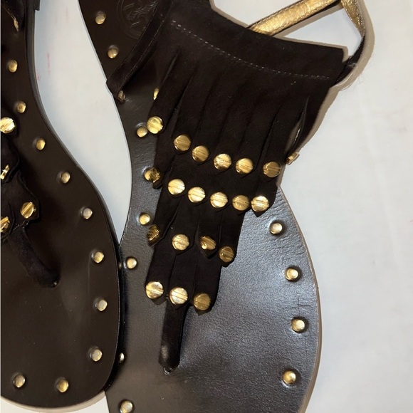 TORY BURCH brown Louisa Leather Thong Wedge Sandals with Moccasin size 9.5 - Picture 6 of 7